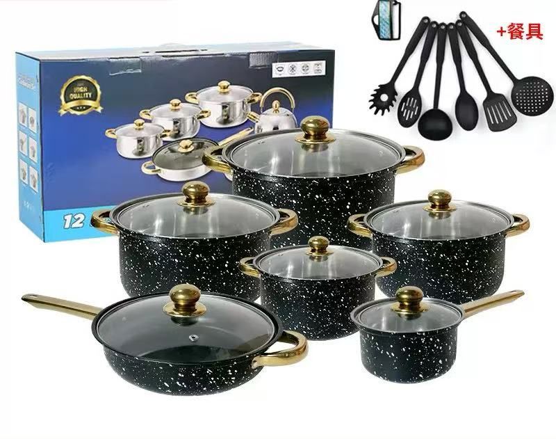 Batterie de Cuisine Complète 18 Pièces — Set de Casseroles & Poêles avec Ustensiles (Acier Inoxydable)